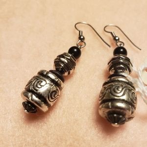 Black and Silver Beaded Earrings